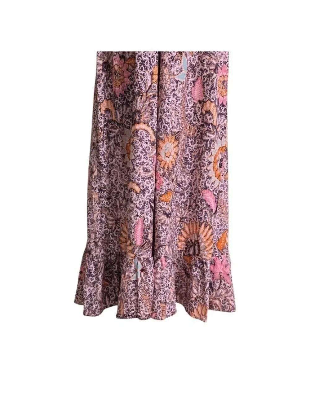 Madewell Lace-Up Ruffle-Hem Midi Dress in Bali Blooms Sz 4